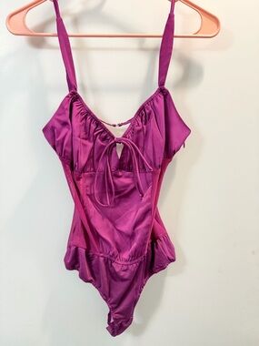 NWOT Lulus Plum Satin Mesh Bodysuit